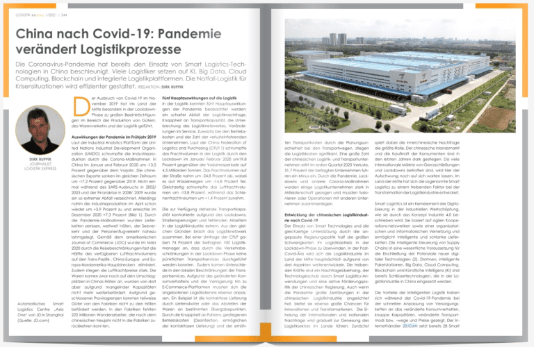 China nach Covid-19: Pandemie verändert Logistikprozesse