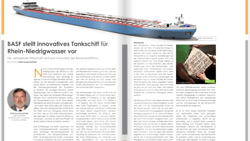 BASF stellt innovatives Tankschiff für Rhein-Niedrigwasser vor