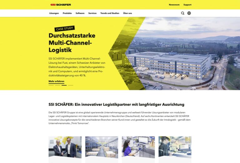 SSI Schäfer Unternehmenswebsite mit modernem Design, verbesserter Benutzerfreundlichkeit und zielgruppenspezifischen Inhalten